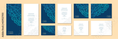 Elegant blue wave  art invitation template with variable sizes