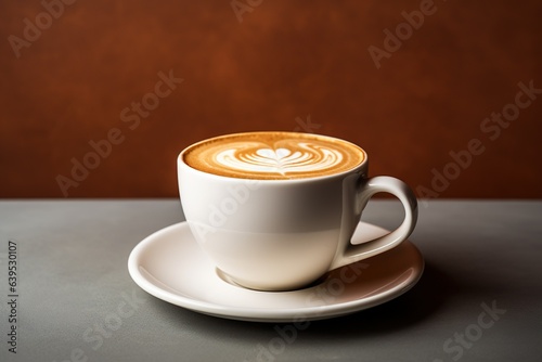 white cup of hot coffee minimalist theme background with copy space 