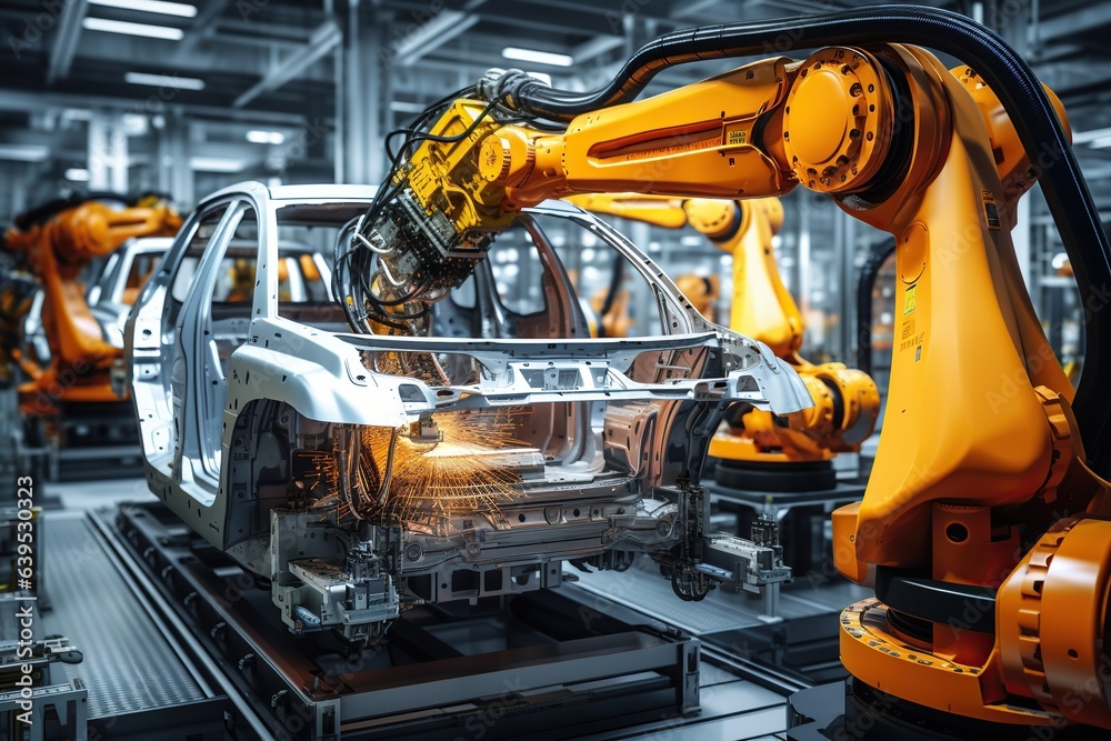 robot arms in the modern automotive industry. Generated with AI robot arms in the modern automotive industry. Generated with AI