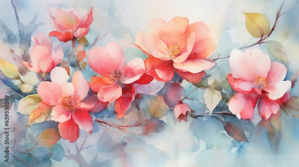 Watercolor painting of flowers. Spring blossom. Spring background.