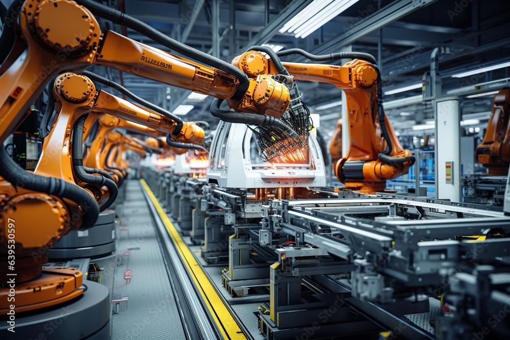 robot arms in the modern automotive industry. Generated with AI robot arms in the modern automotive industry. Generated with AI