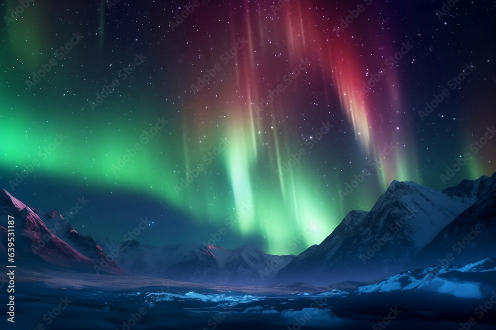 Beautiful northern lights in winter in the mountains. 