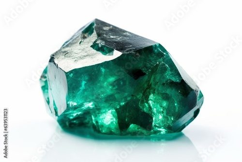 Emerald crystal on white background - treasure rock. Generative AI