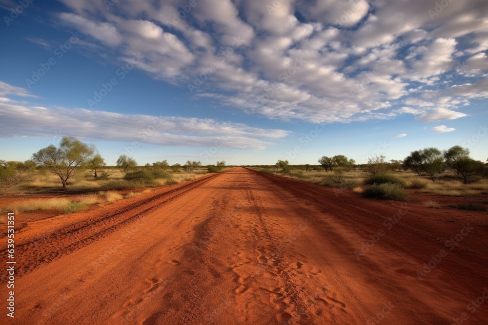 Dusty road under Australian sky in the Northern Territory. Generative AI