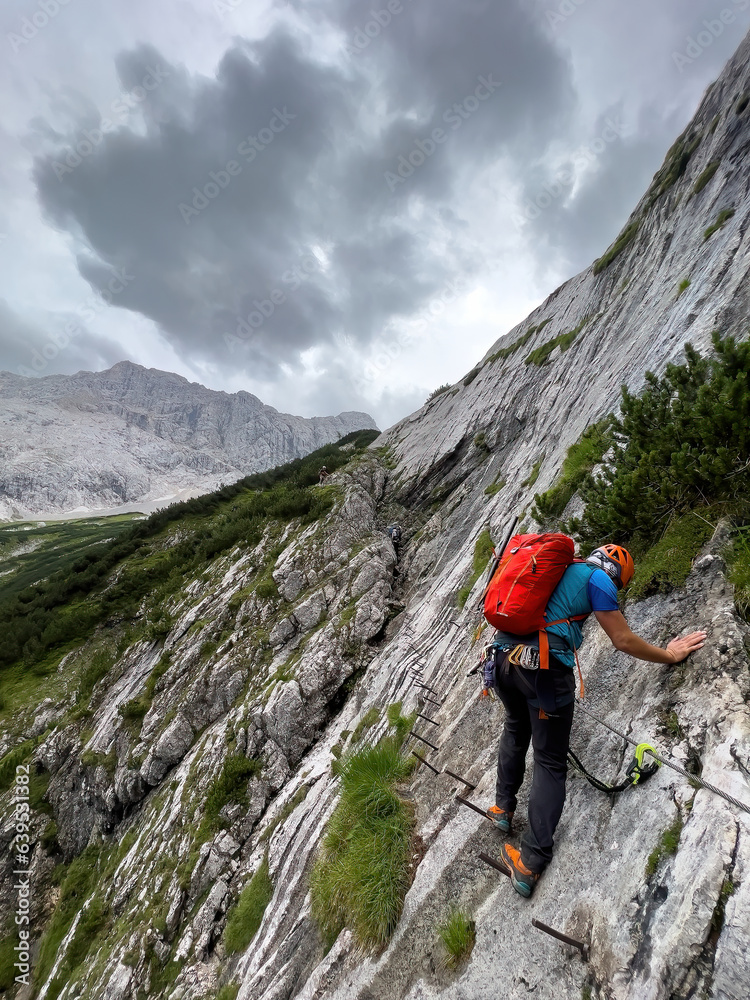 Hike to Zugspitze by using the via ferrata hike trail path