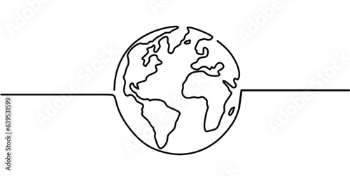 Earth globe one line drawing of world map vector illustration minimalist design of minimalism isolated on white background