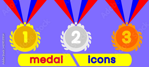first, second, and third place winner medal icons vector. simple and modern design