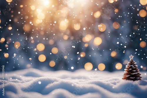 Christmas blurry  background with snowflakes, lights and bokeh, magic Christmas wallpaper. photo