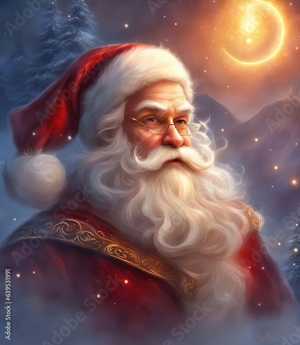 Portrait of Santa Claus, beautiful Christmas background.