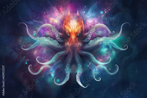A digital painting of an octopus with a crown on its head