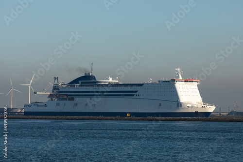 Large international ferry leaving the port of Rotterdam