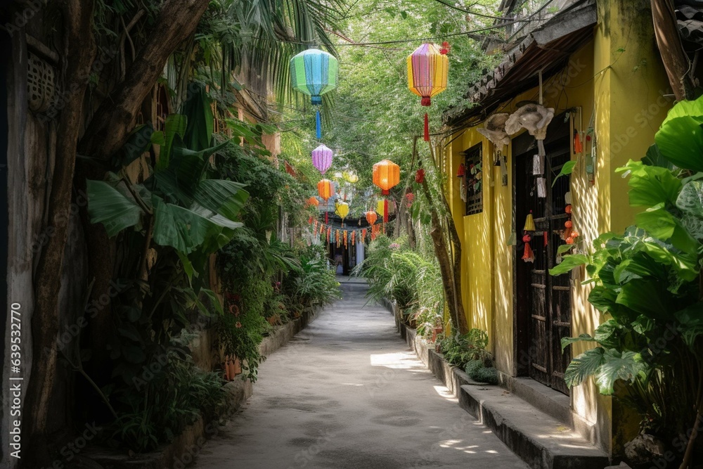 A scenic alley in Hoi An. Generative AI