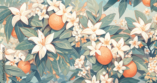 Watercolor Vintage Hoya Pattern with Complementary Colors Background