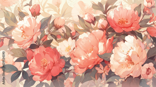 Watercolor Vintage Camellia Theme with Complementary Colors Background