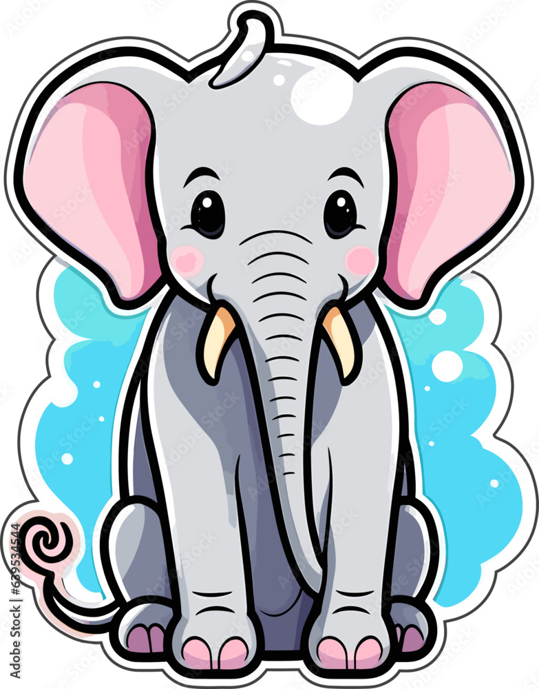 Naklejka premium Cute little elephant sticker, flat vector clip art t-shirt design.