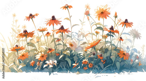 Vintage Echinacea Art with White Background