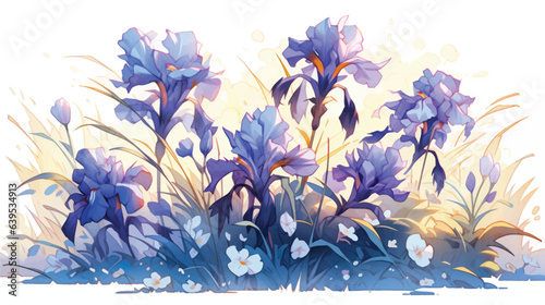 Watercolor Vintage Iris Theme with Complementary Colors Background