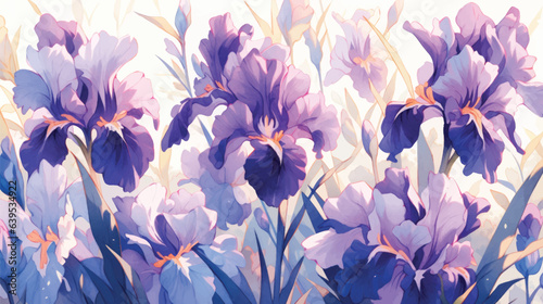 Watercolor Vintage Iris Theme with Complementary Colors Background