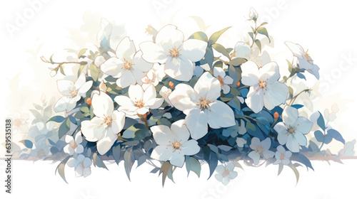 Watercolor Vintage Jasmine Art with White Background