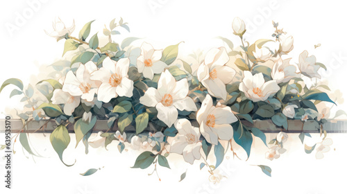 Watercolor Vintage Jasmine Art with White Background