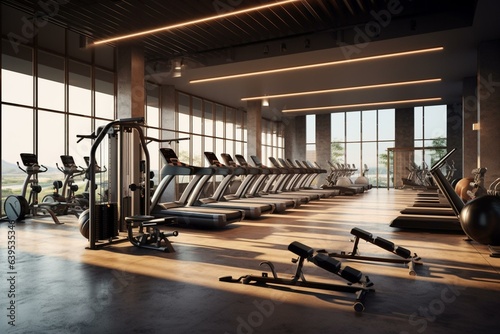 3D representation of a modern fitness center, gym, and sports facility. Generative AI photo