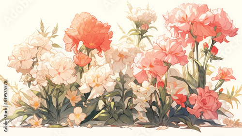 Wallpaper Mural Watercolor Vintage Carnations Theme with Complementary Colors Background Torontodigital.ca