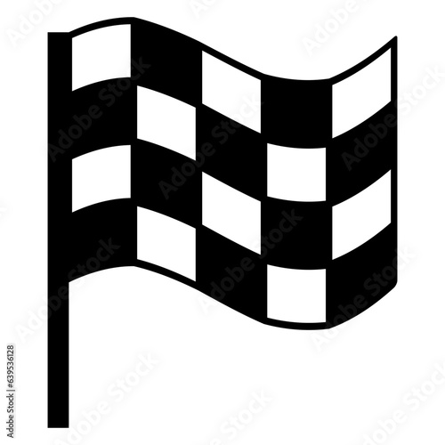 Black and white floating checkered racing flag. Black and White line art style, editable vector Illustration file on transparent background.