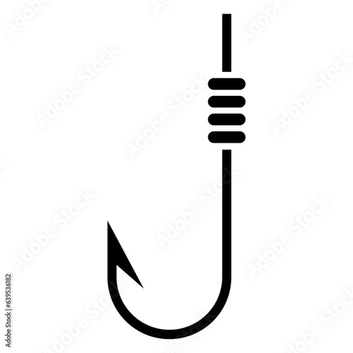 Fishing hook icon. Black and White line art style, editable vector Illustration file on transparent background.
