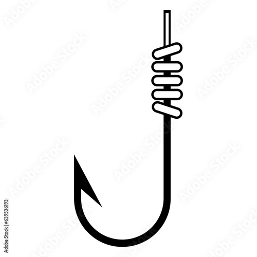 Fishing hook icon. Black and White line art style, editable vector Illustration file on transparent background.