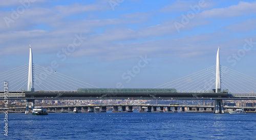 Halic Metro Bridge on The Golden Horn at a Cloudy Day in Istanbul, Turkey.