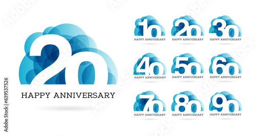 Set ten to ninety years anniversary logo design, celebrate anniversary logo to celebrate event, invitations, 10, 20, 30, 40, 50, 60, 70, 80, 90, logo sign purpose