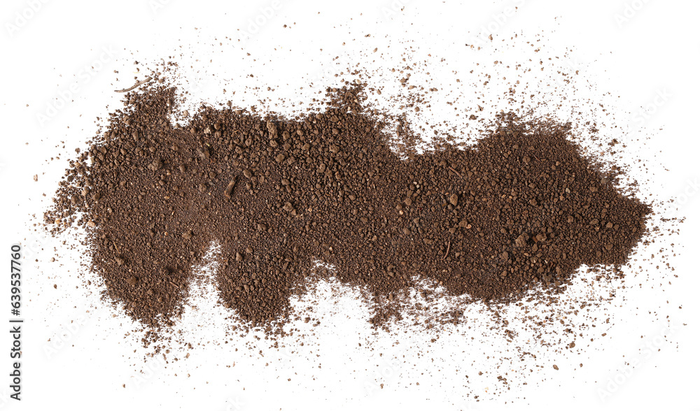 Soil, dirt scattered isolated on white background and texture, top view
 - obrazy, fototapety, plakaty 