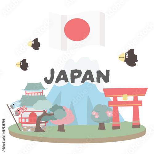 Vector of Adorable Japan Travel concept postcard