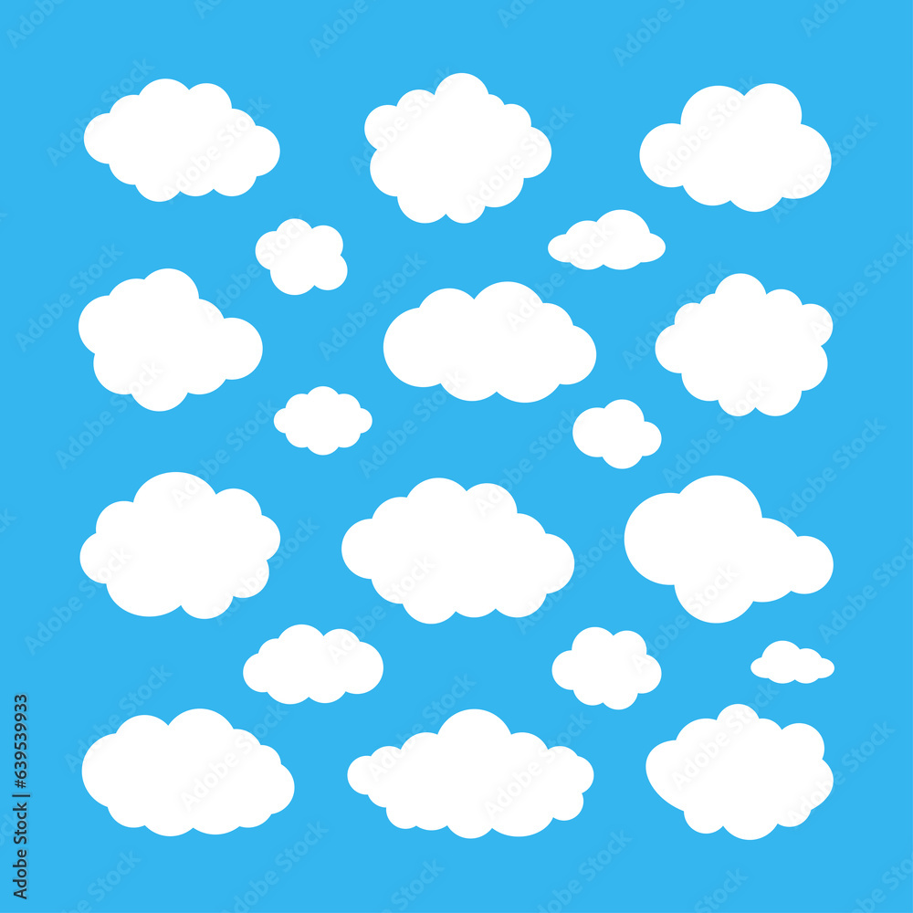 Clouds on a blue background, a set of white silhouettes. Vector illustration.