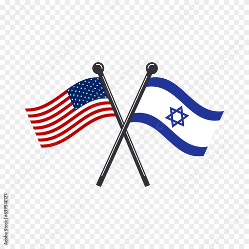Crossed flags of America and Israel. Vector illustrations of national symbols.