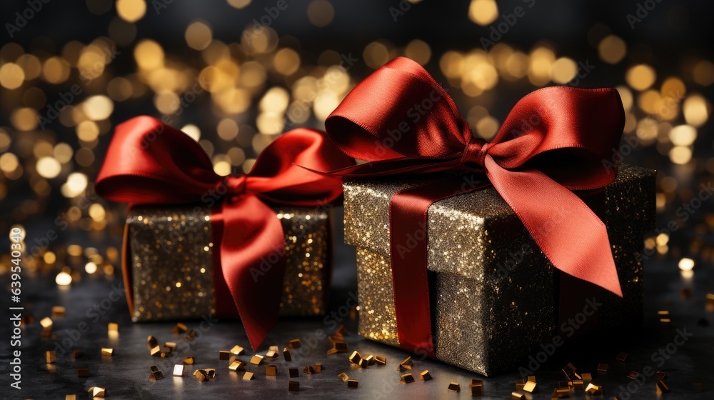 Merry christmas and happy new year. Festive background with gift boxes. Holiday surprise box. generative ai Merry christmas and happy new year. Festive background with gift boxes. Holiday surprise box. generative ai