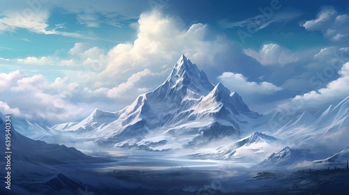 Illustration of a snowy mountain top  natural environment. Created with Generative Ai technology.