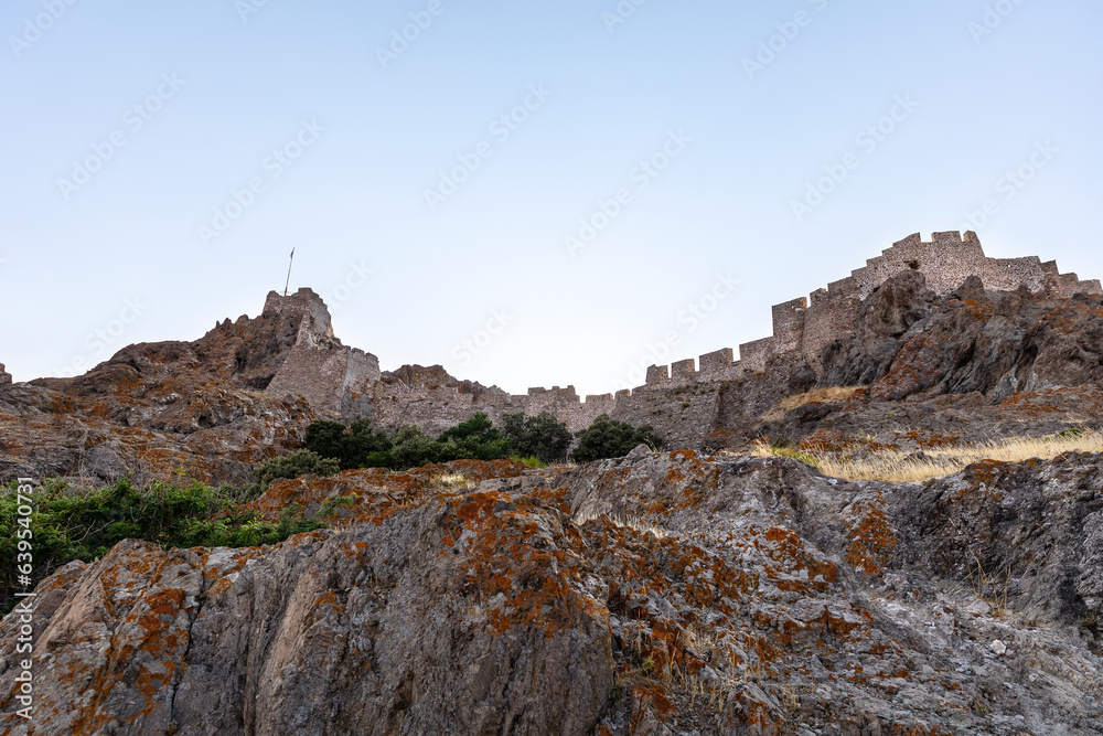 Fototapeta premium Panoramic view from Byzantine Medieval Castle of Myrina in Lemnos or Limnos Greek island northern Aegean Sea