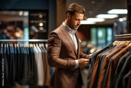 Businessman buys a suit at a clothing store