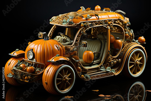 Halloween Pumpkin Carving oldtimer car from pumpkins. 