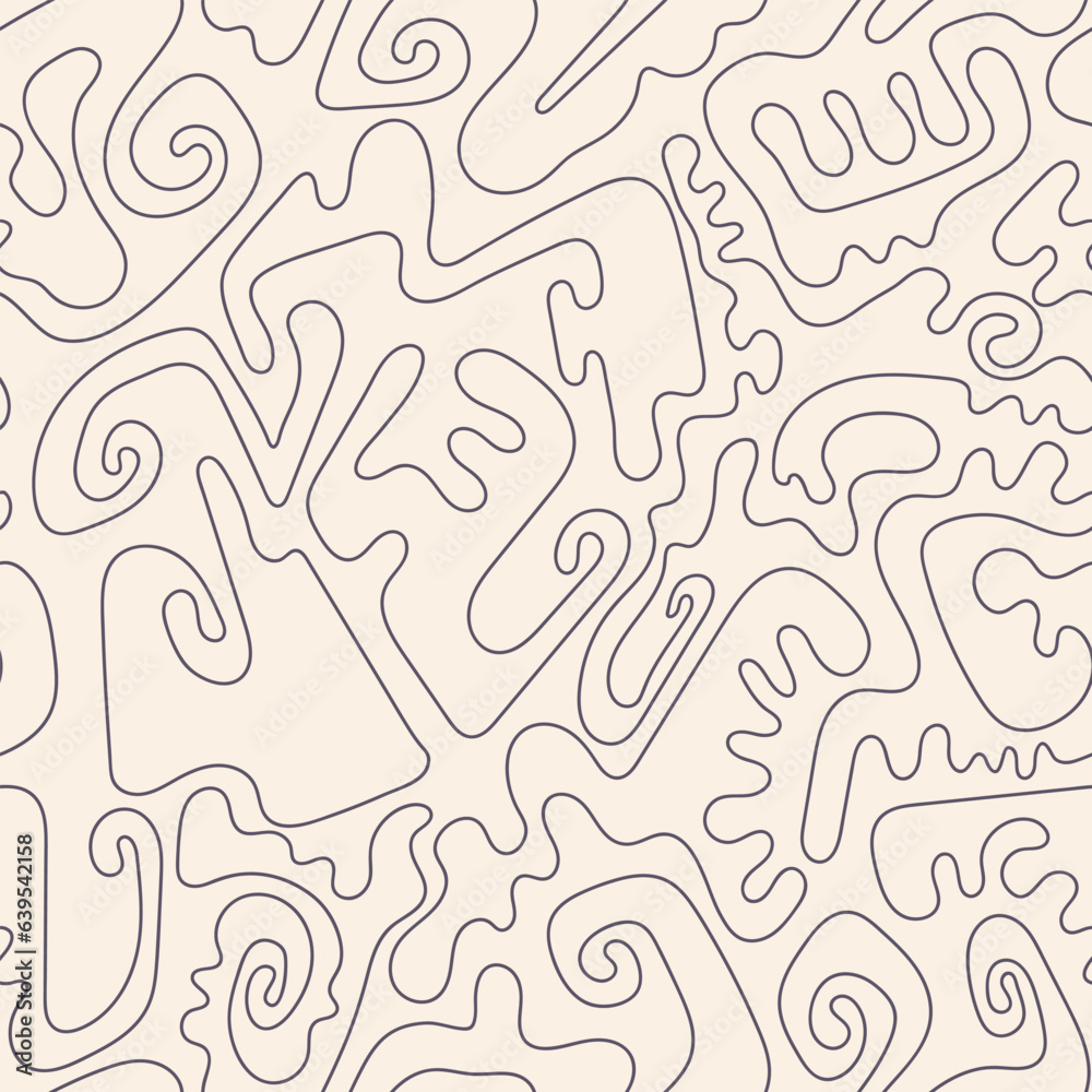 Vector surreal seamless srtwork with wave hand drawn patterns for print fabric, textile, apparel clothing.