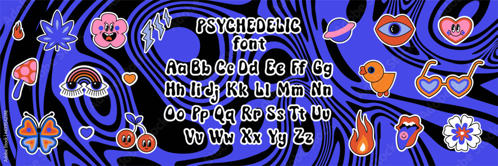 Vector hippie groovy bold letters alphabet. Nostalgic retro 60s 70s ...