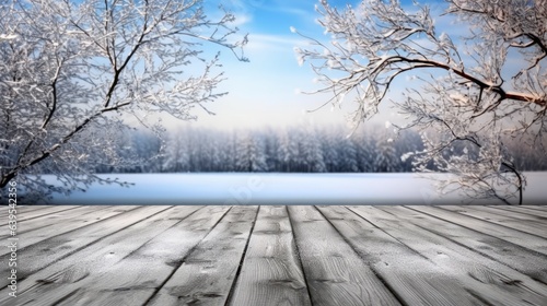 Wallpaper Mural Winter landscape background with a wooden deck Torontodigital.ca