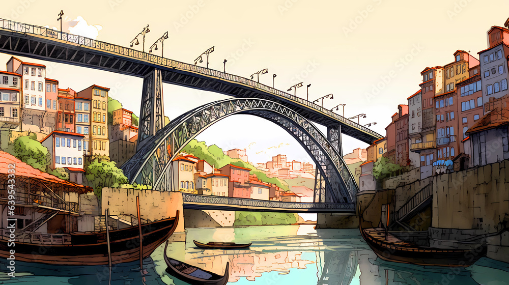 Illustration of beautiful view of the city of Porto, Portugal