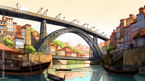 Obraz na płótnie Illustration of beautiful view of the city of Porto, Portugal w salonie