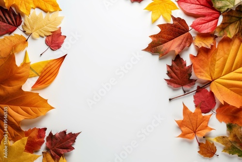 Scenic autumn leaves arrangement for text overlays. Generative AI
