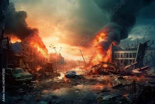 Destruction city fire disaster. Generate Ai © nsit0108