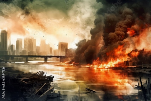 Destruction city disaster bridge. Generate Ai