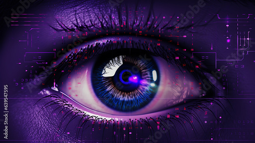 Biometric Authentication Eye Scanning Big Data Cybersecurity Conceptual Purple Black