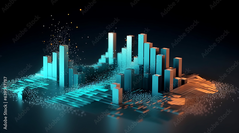 Abstract data graph concept with data clusters and particles. Digital sorting and management concept for business and finance